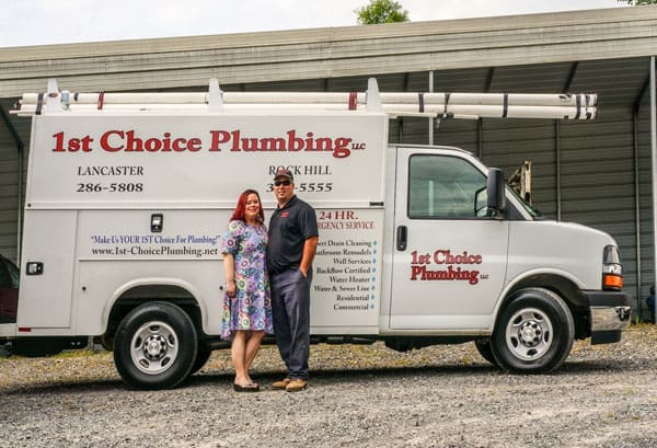 1st Choice Plumbing | Rock Hill, Lancaster, Tega Cay, Fort Mill, Clover, Indian Land | owners in front of van